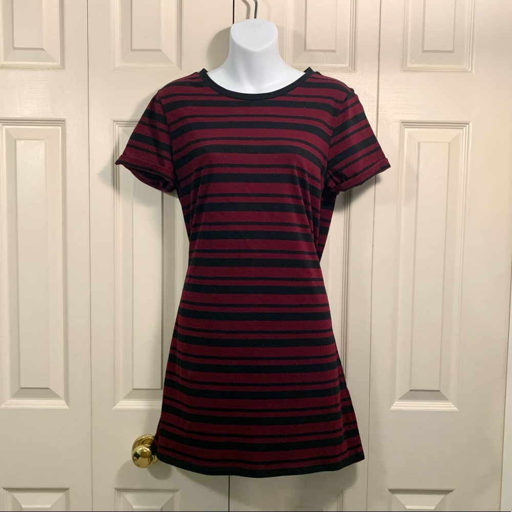 ♥️ 🕶 Striped Burgundy Shirt Dress - Picture 3 of 16